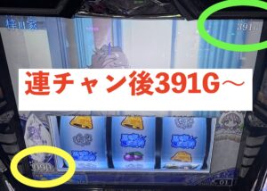 スマスロ青ブタ 連チャン後391G・思春期ポイント90ptのデータ