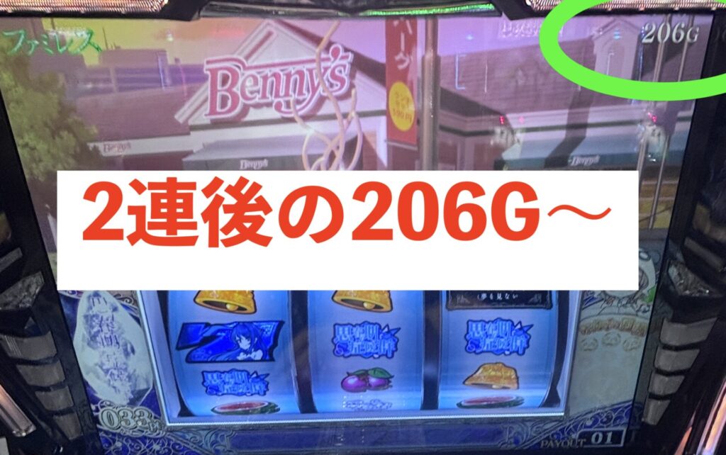スマスロ青ブタ 2連後206Gから打ち始め